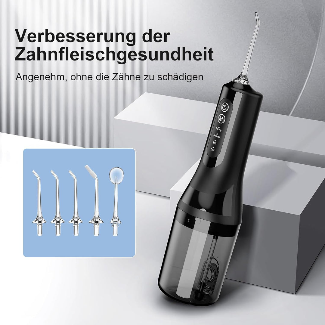 Munddusche Kabellos Elektrisch, Munddusche Testsieger 2025, 260ML Wassertank IPX7 Wasserdicht, 5 Mul