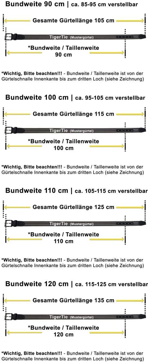 TigerTie hochwertiger Stretchgürtel mit Edelstahl Schnalle und echt Leder Applikationen - Gürtelbrei
