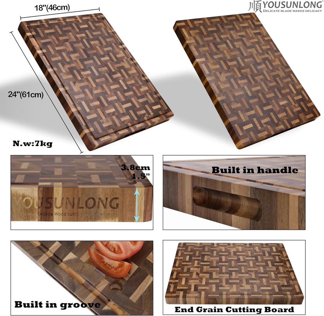 YOUSUNLONG Schneidebrett XXL Gross Akazienholz gemischt mit Eiche - 61x46x3.8 cm - Reversible Metzge