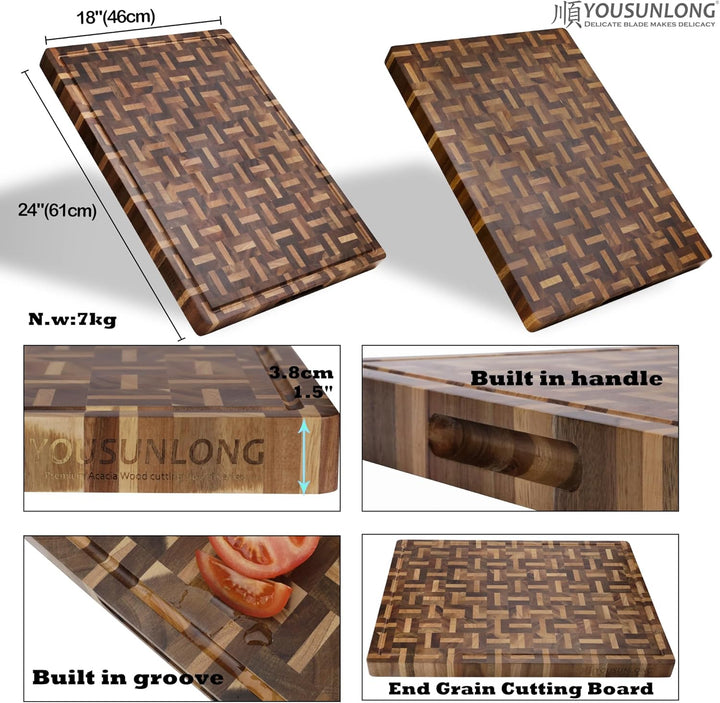YOUSUNLONG Schneidebrett XXL Gross Akazienholz gemischt mit Eiche - 61x46x3.8 cm - Reversible Metzge