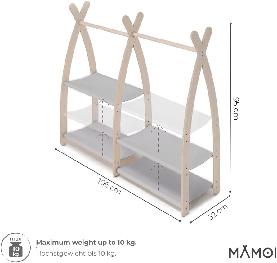 MAMOI® Kleiderstange Baby Kinderzimmer | Kinderkleiderstange 106x95x32cm / 53x95x32cm | Kinder Kleid