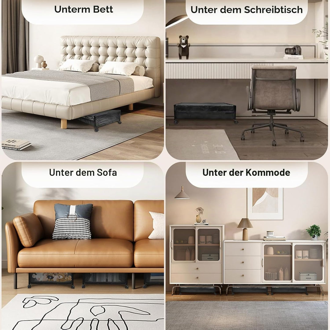 SPECILITE Unterbett-Aufbewahrungsbehälter auf Rädern, 2 Pack Rollende Unterbett-Metallbehälter mit D