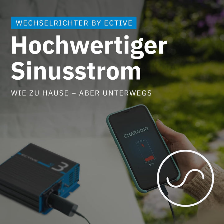 ECTIVE Reiner Sinsus Wechselrichter SI3-300W, 12V auf 230V, USB, Überlastschutz, Überhitzungsschutz,