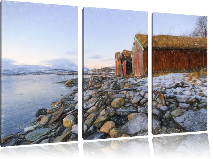 Pixxprint Küste der norwegischen See Tromso als Leinwandbild/Grösse: 3 Teilig (120x80) cm/Wandbild/K