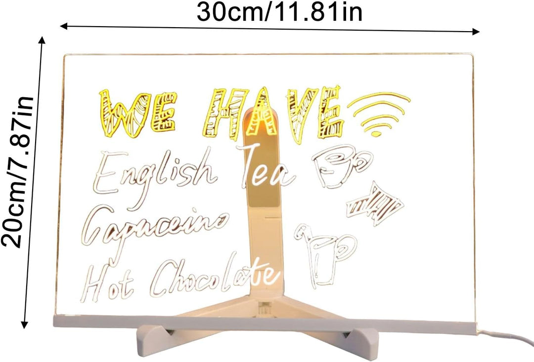 LED-Notiztafel mit 12 Farbstiften – durchsichtiges, leuchtendes Acryl-Zeichnungs- und Schreibtafel,