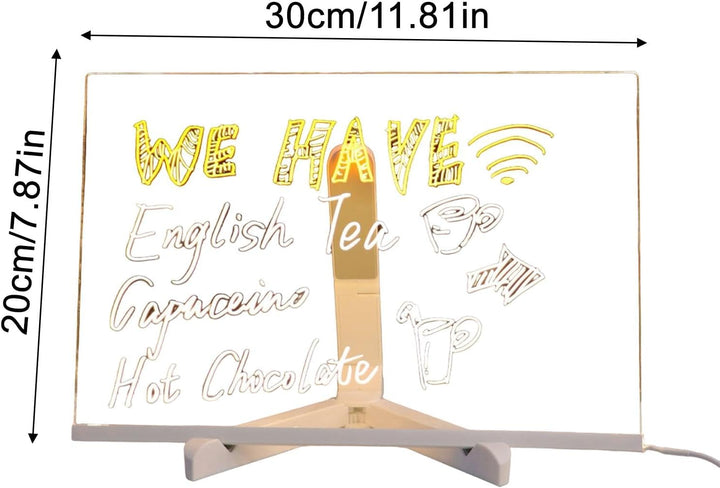 LED-Notiztafel mit 12 Farbstiften – durchsichtiges, leuchtendes Acryl-Zeichnungs- und Schreibtafel,