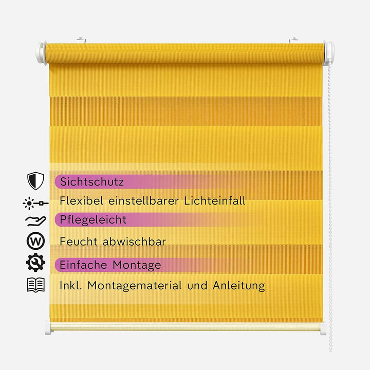 Rikmani Doppelrollo Fensterrollo COR Duo-Rollo Klemmfixierung Zebrarollo Seitenzugrollo ohne Bohren,