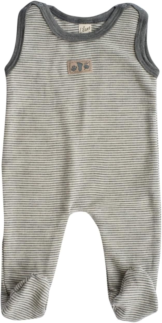 Lilano, Merino Strampler mit Fuss, 70% Wolle (kbT), 30% Seide, 210 gr./m² Hellgrau/Natur 68, Hellgra