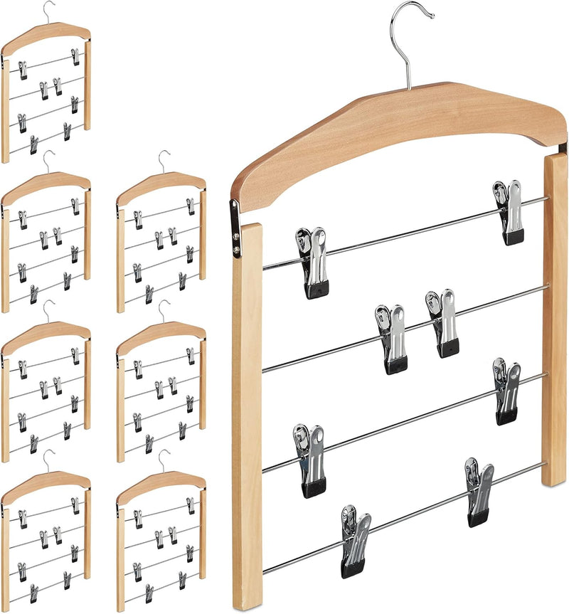 8 x Rockbügel mehrfach, Hosenbügel Holz, 360° drehbarer Haken, Kleiderbügel rutschfest, HBT 45,5x39x
