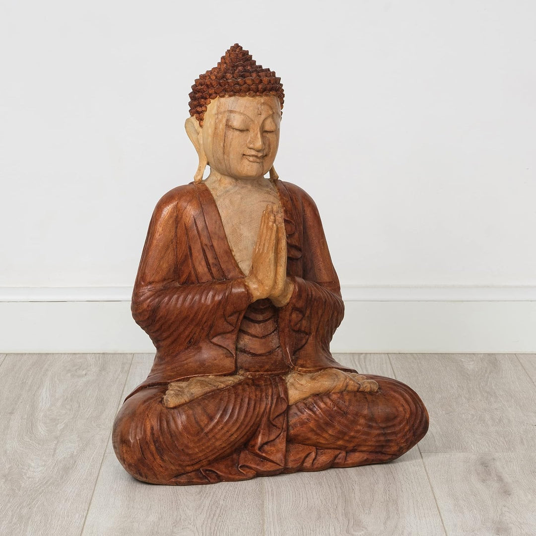 livasia Buddha Figur aus Holz 50cm hoch – Balinesische Handwerkskunst – Buddha Deko Figuren aus Suar