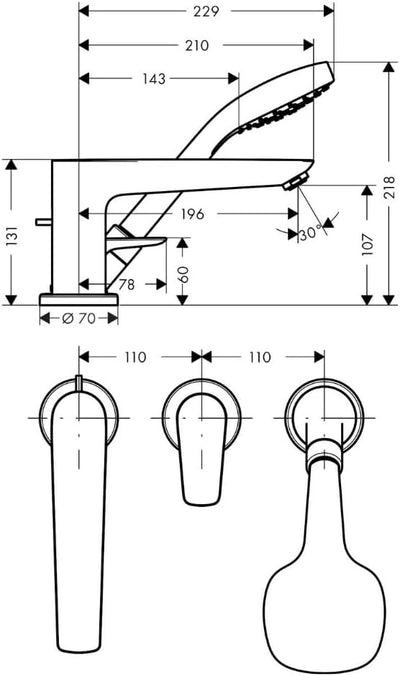 hansgrohe Talis E 3-Loch Wannenrandarmatur inkl. Duschkopf, Chrom