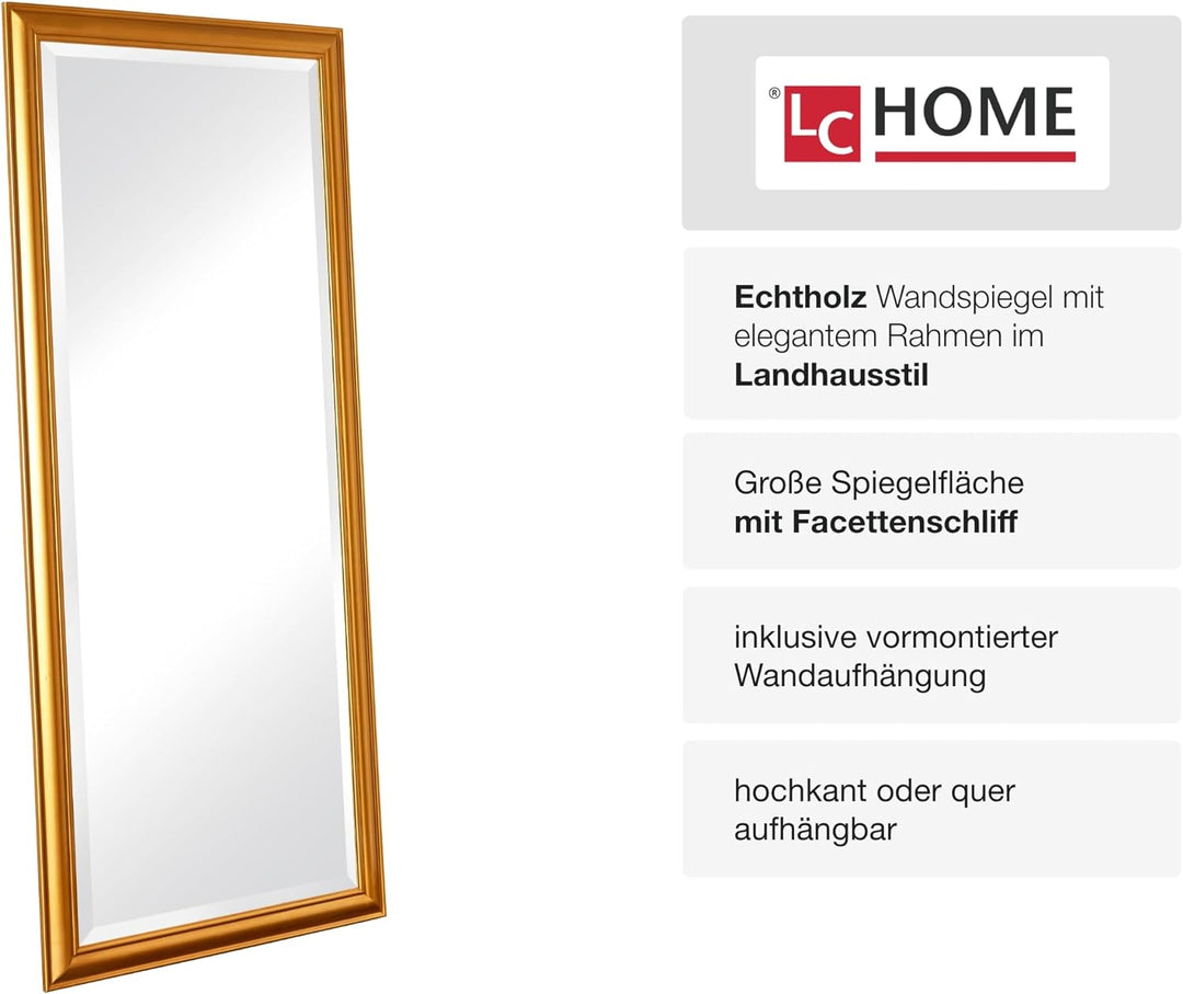 Wholesaler GmbH LC Home Wandspiegel Schlicht Gold ca. 180 x 80 cm Landhaus-Stil mit Facettenschliff