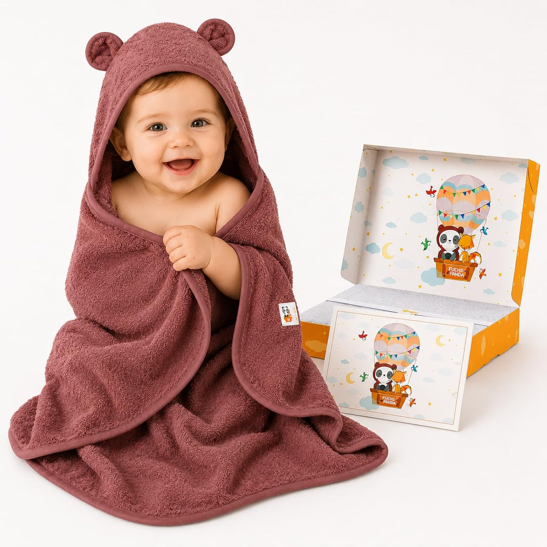 Kapuzenhandtuch Baby EXTRA dick, warm &amp; weich | 75x75cm Baby Handtuch Kapuze (100% Bambus) | Rotes H
