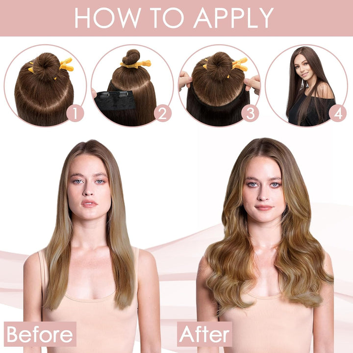 Silk-co Haarteile Echthaar Clip in Extensions Echthaar 1Pc 5Clips Haarverlängerung Weich Natürlich H
