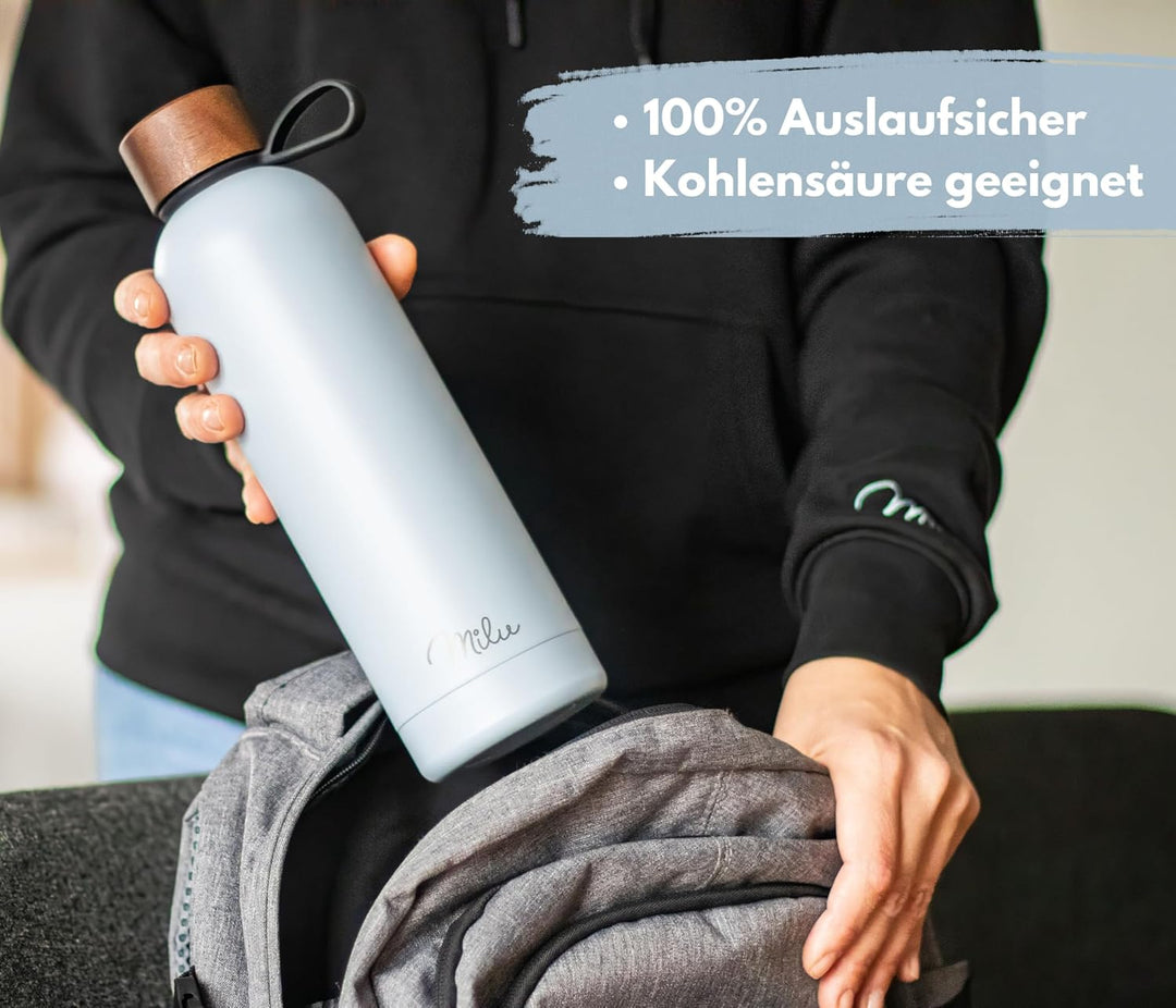 Milu Thermosflasche 500ml Isolierte Edelstahl Thermo Trinkflasche Thermoskanne Auslaufsichere Isolie
