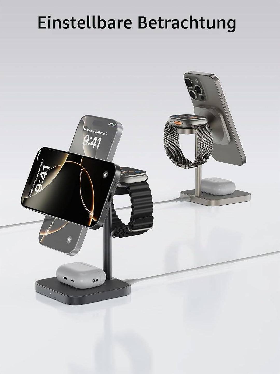 LULULOOK Qi2 Magsafe Ladestation 3 in 1, Aluminium Apple Watch und iPhone Magsafe Ladegerät mit 15W