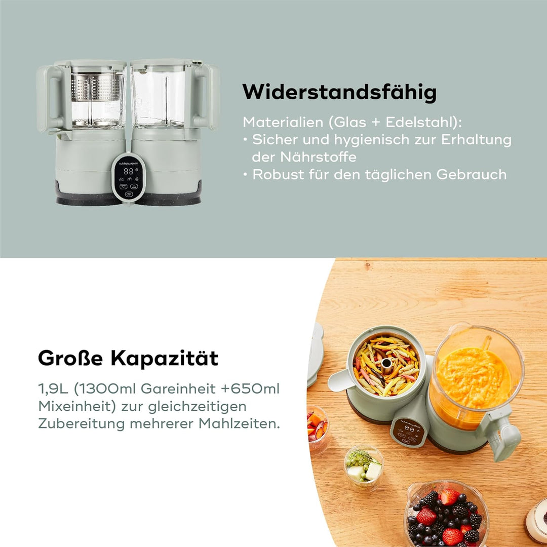 Babymoov Nutribaby Glass Green Celadon - Babynahrungszubereiter aus Glas und Edelstahl, 4-in-1: Damp