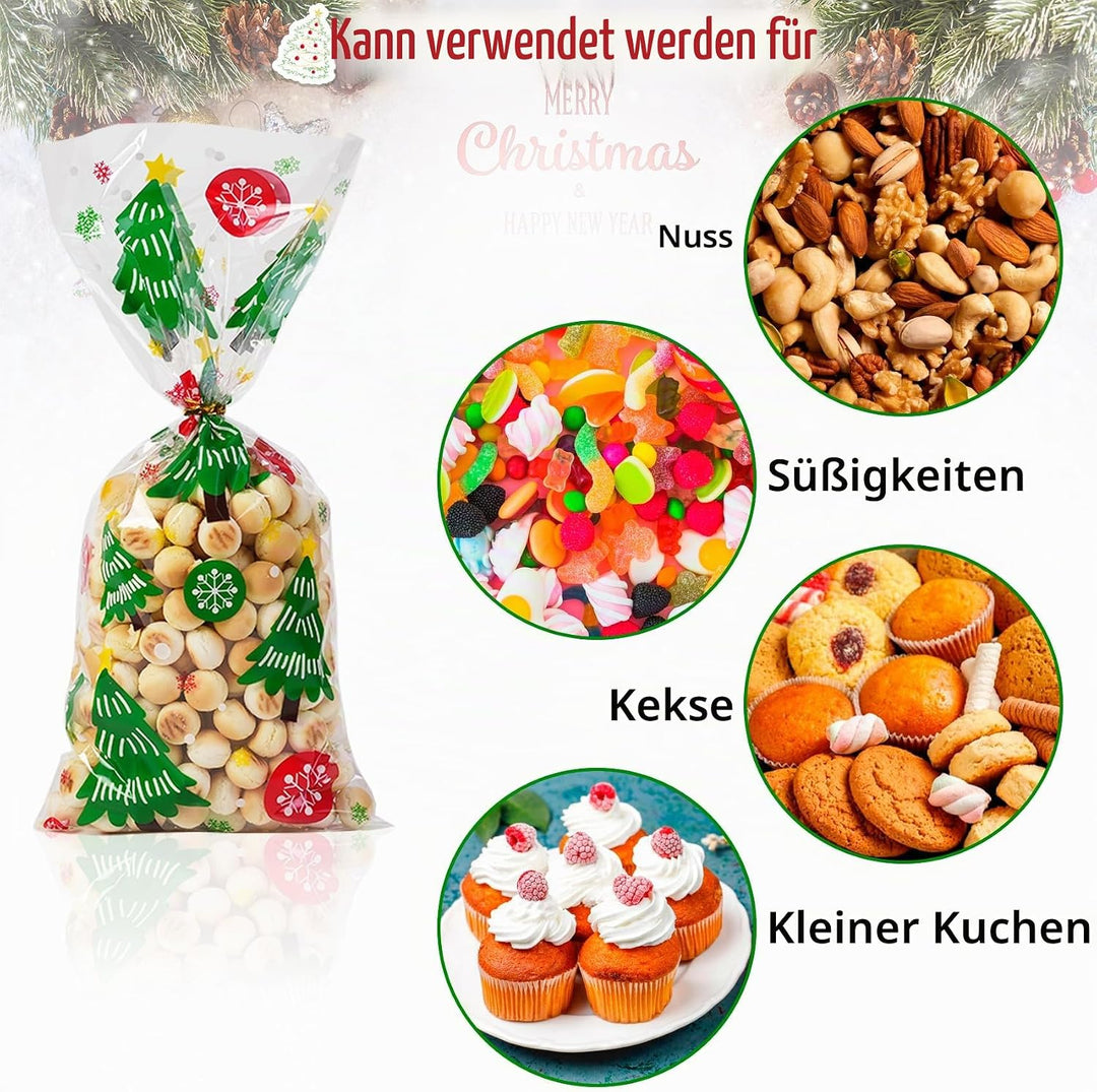 120 Stück Weihnachts-Cellophantüten, Plätzchentüten Weihnachten, Kekstüten, Weihnachtstüten Zum Befü