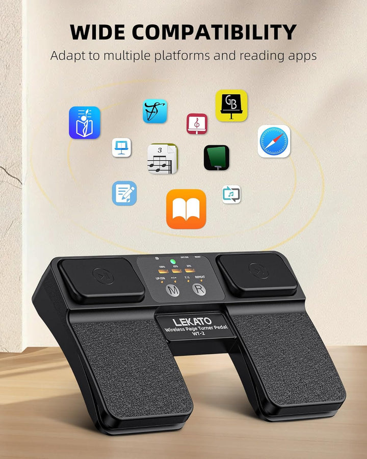 LEKATO Bluetooth Page Turner Pedal, mit Begleitspur Steuerung &amp; Batterieanzeige, kabelloser wiederau