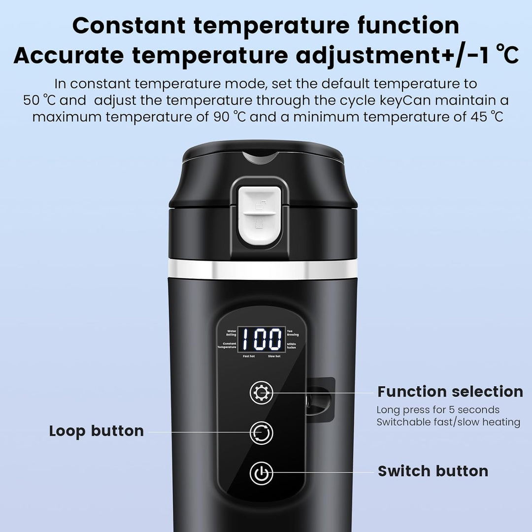 500ml Auto-Heizbecher, 12V/24V Auto Wasserkocher mit LCD-Anzeige, 45-100W Tragbare Heizung Reise Was
