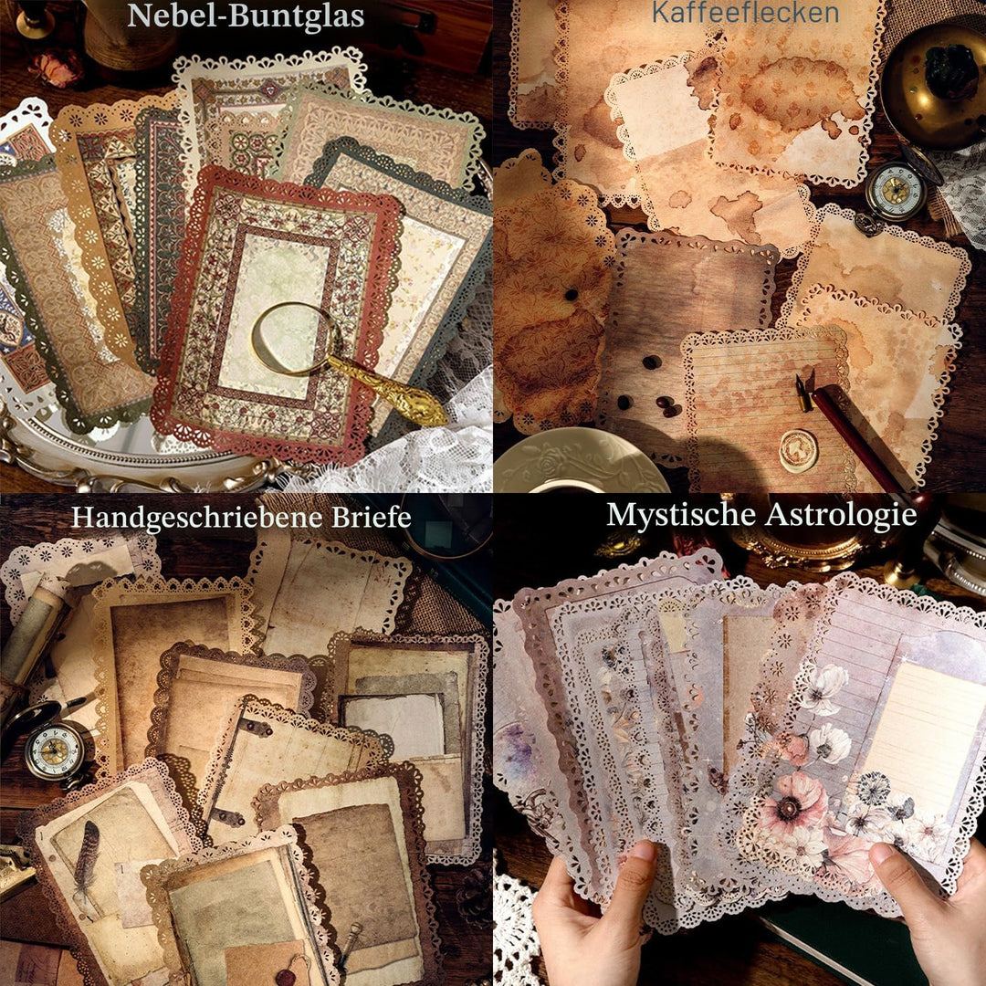 60 Blätter Spitze Kanten Scrapbook Zubehör, 6 Pack Vintage Scrapbook Papier für Bullet Journaling Zu