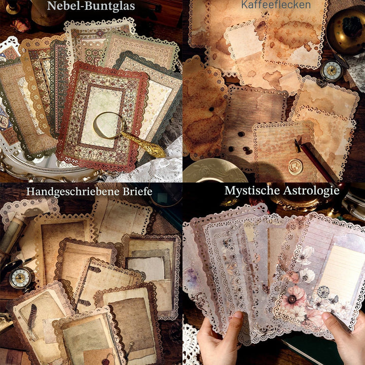60 Blätter Spitze Kanten Scrapbook Zubehör, 6 Pack Vintage Scrapbook Papier für Bullet Journaling Zu