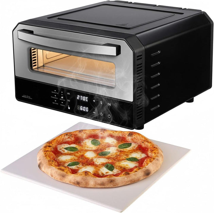 Backofen: Elektrischer Pizzaofen mit Pizzastein, bis 400 °C, 1.700 Watt, Timer (Küchenzubehör, Brotb