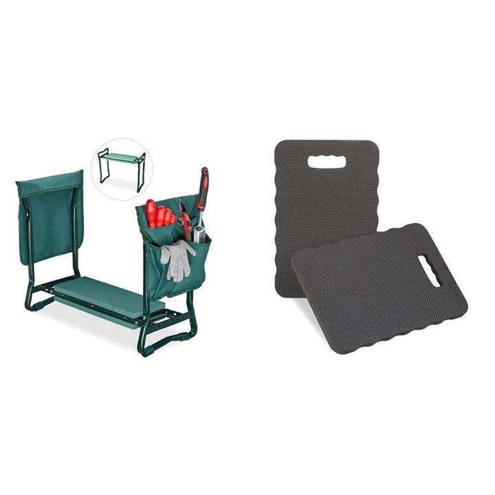 Relaxdays, grün Kniebank, weiches Kniekissen, 2 Taschen, klappbar, Kniehilfe Gartenarbeit, bis 150 k