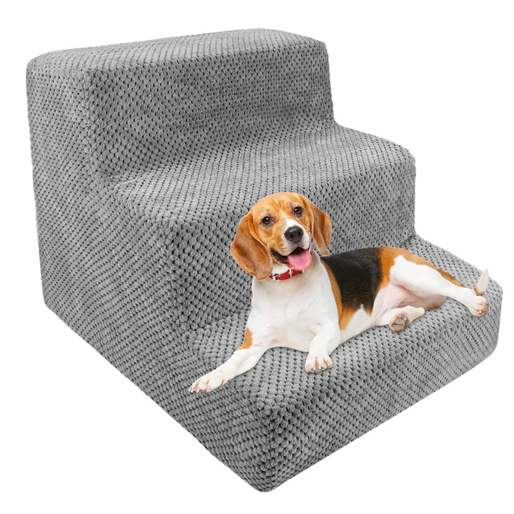 Hundetreppe 3-Stufig für Kleine Hunde, Katzentreppe, Haustiertreppe, 46x40x35cm mit Waschbarem Bezug