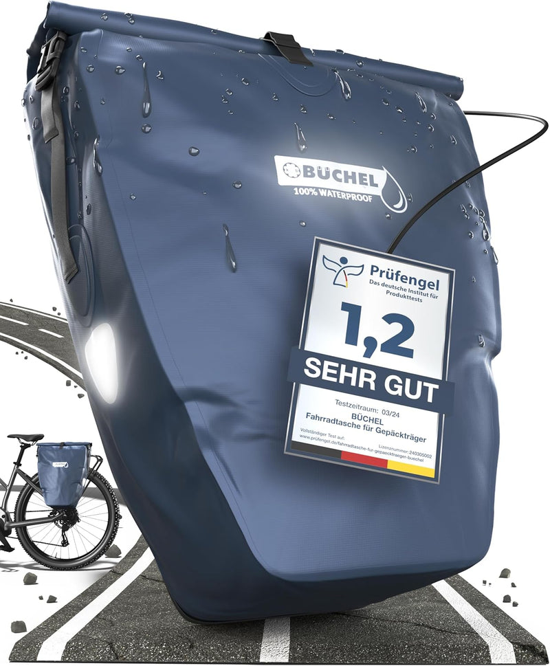 Büchel Fahrradtasche für Gepäckträger I 25.4 L - 100% Wasserdicht I mit Tragegriff und Schultergurt