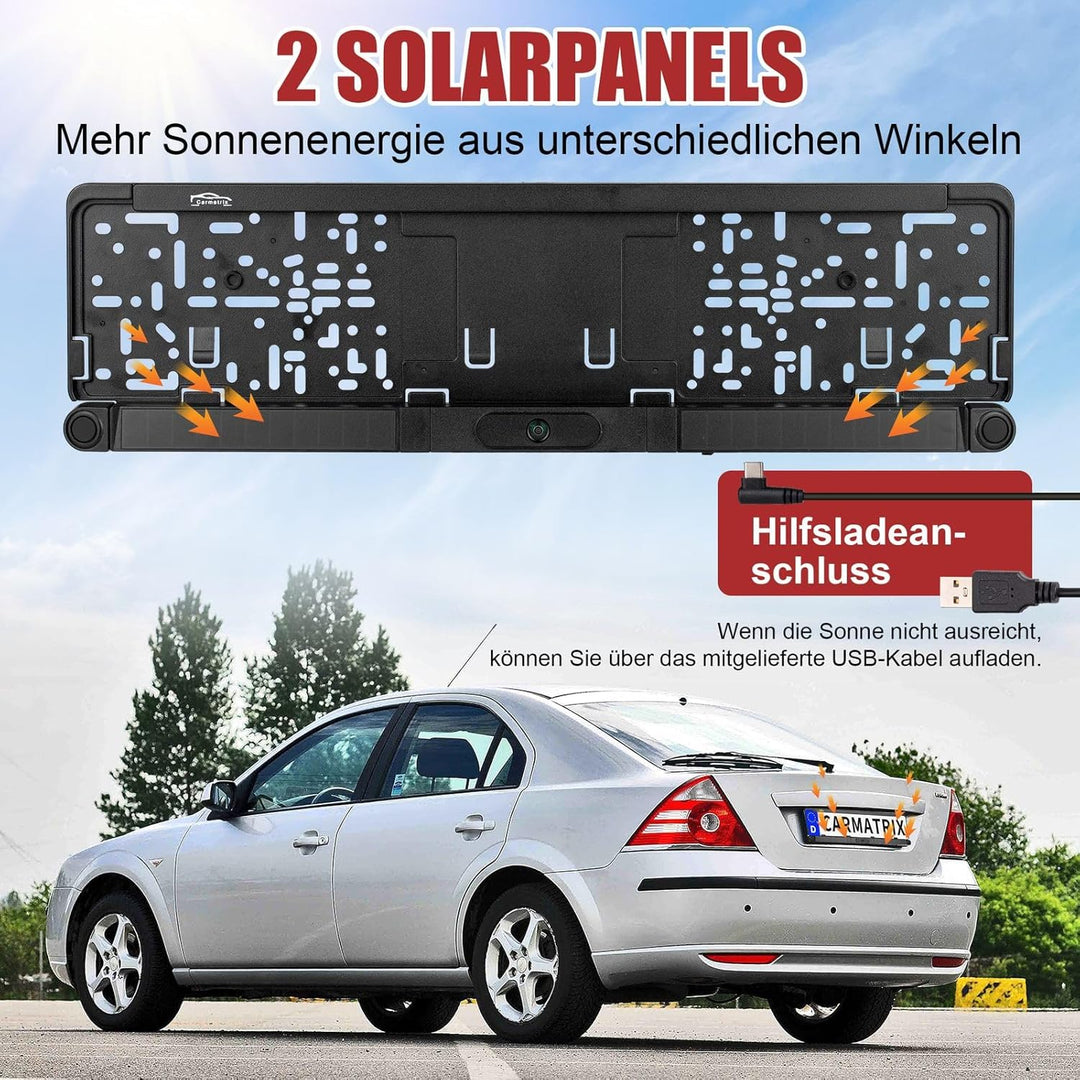 Funk Solar Auto Rückfahrkamera im Nummernschild 5" IPS Monitor Rückfahrsystem mit Solarpanel im Kenn