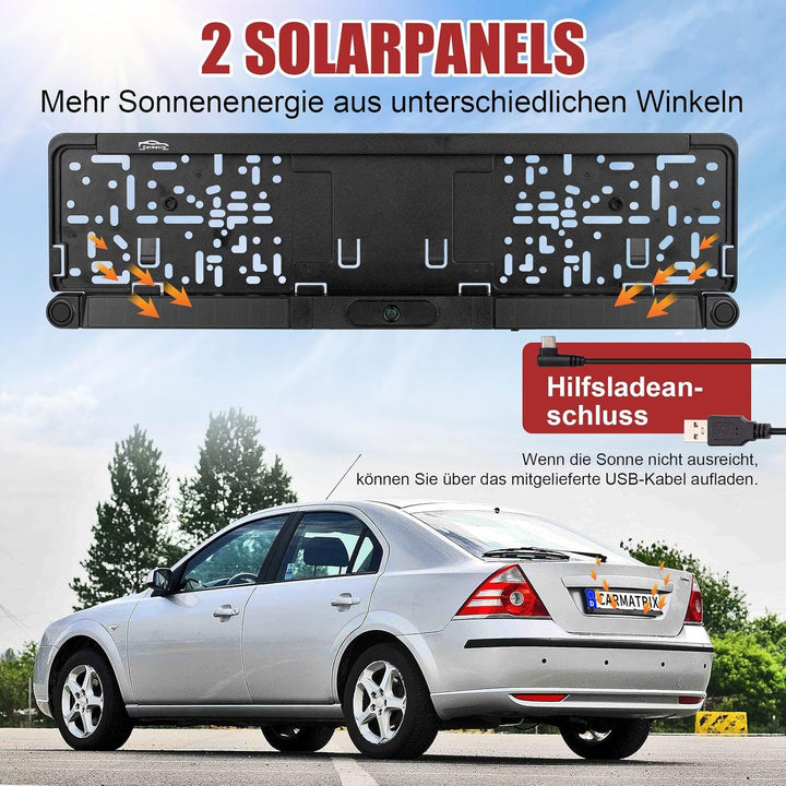 Funk Solar Auto Rückfahrkamera im Nummernschild 5" IPS Monitor Rückfahrsystem mit Solarpanel im Kenn