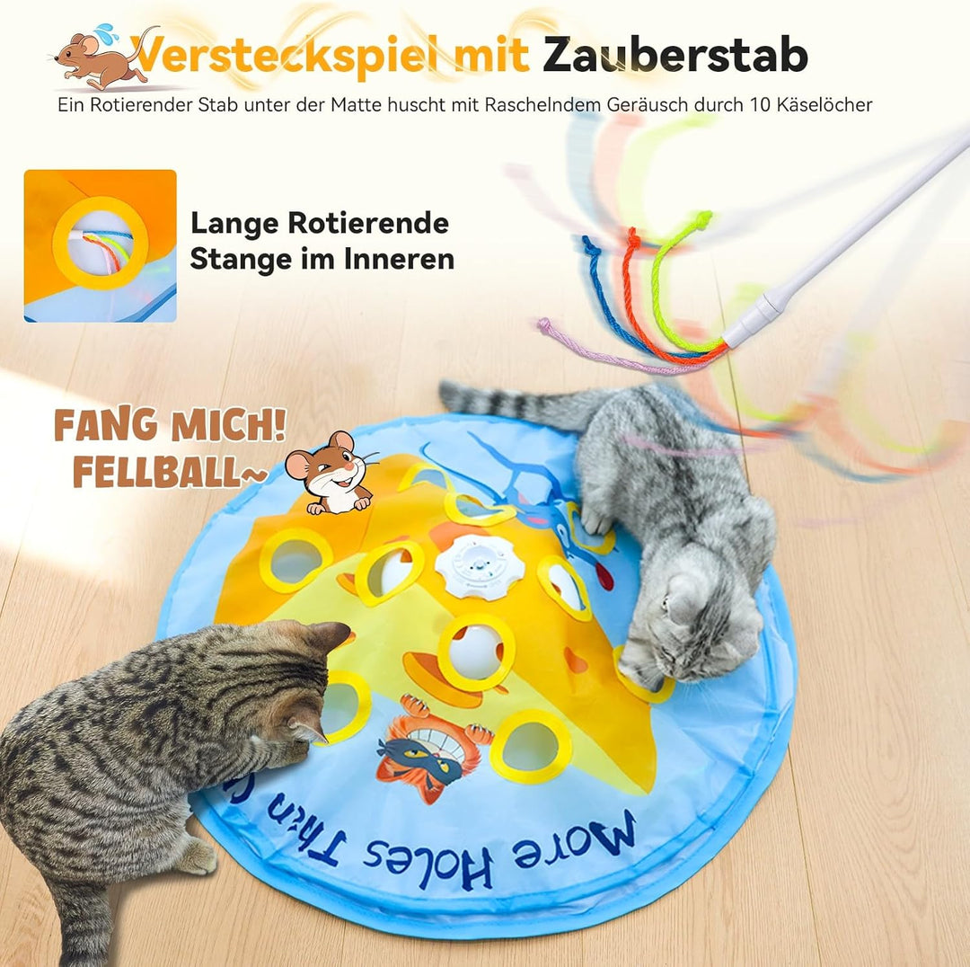 GoldenSun Katzenspielzeug, 5-in-1 Interaktives Katzenspielzeug für Wohnungskatzen, Automatisches Klo