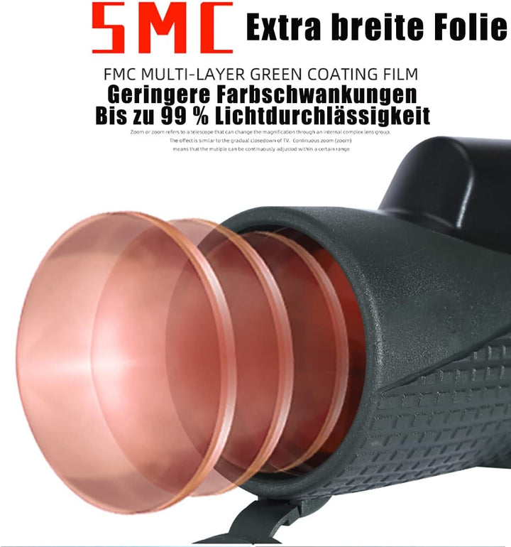 Monokular Teleskop 12X56 ED Monokular mit Nachtsicht, IPX7 Wasserdicht Fernrohr Erwachsene mit BAK4