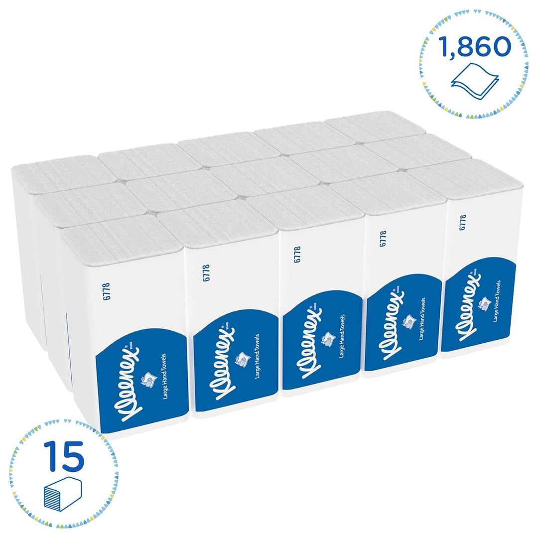 Kleenex Ultra grosse Papierhandtücher mit Interfold Faltung 6778 – 2-lagige Papiertücher mit V-Faltu