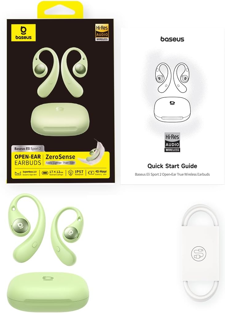 Baseus Eli Sport2 Open Ear Kopfhörer, Open Ear Headphones Sport mit S-Komfortkurve, 45H Playtime, Su