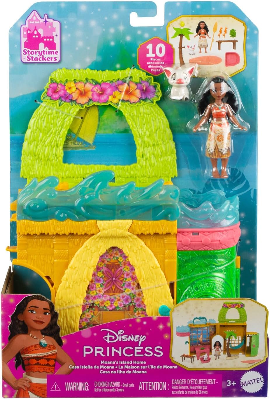 Mattel Disney Princess Toys, Moana Storytime Stackers Puppenhaus mit Moana Kleiner Puppe, 1 Tierfreu