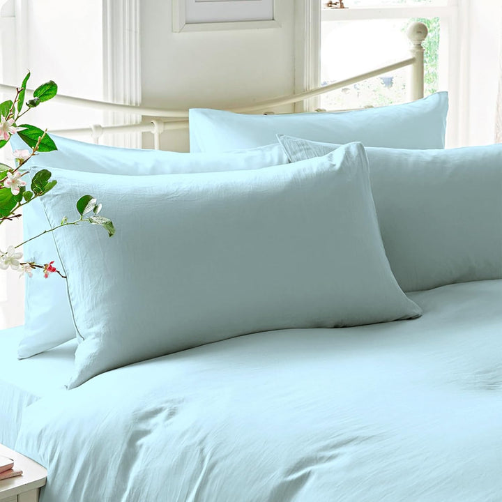 Pizuna Luxuriöser Soft-Satin 2er Pack Kissenbezug 40 x 80 cm Baby blau, 600 Fadenzahl Baumwolle Kiss