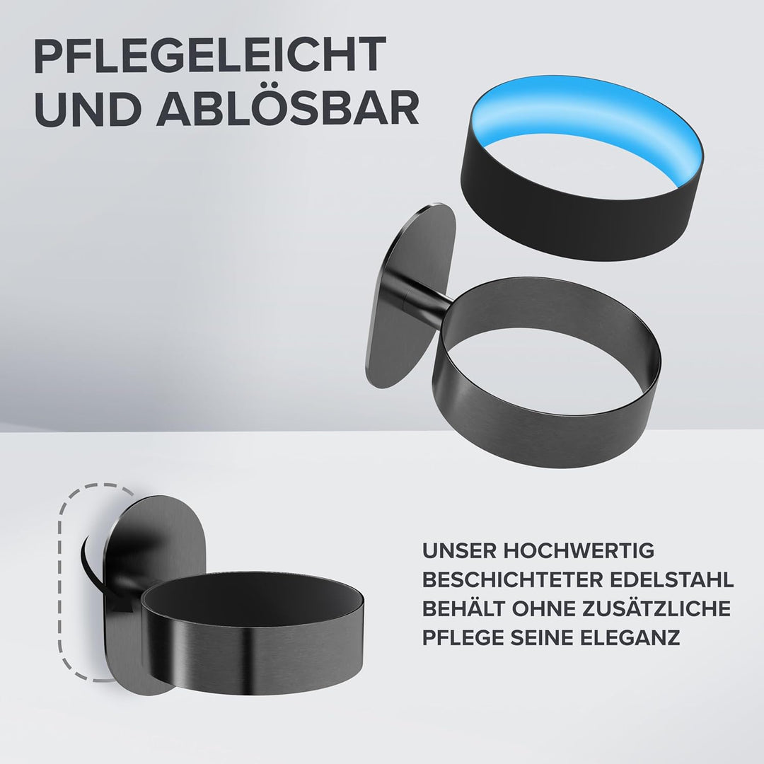 Haartrocknerhalter Mesmogtind | Edelstahl | Gunmetal | mit Wandmontage ohne Bohren | mit Fönpolsteru