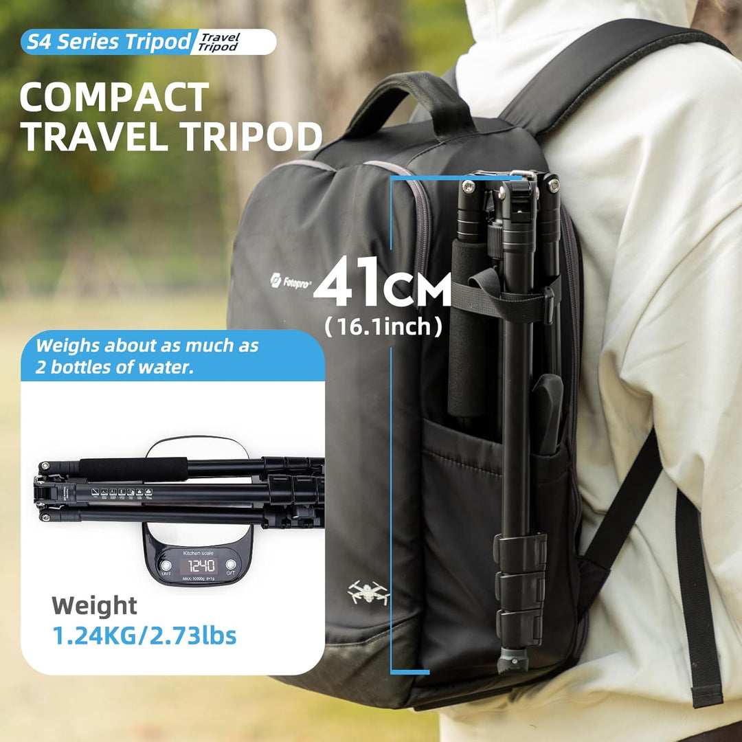 Fotopro 168CM/66inch Video stativ, Aluminium-Reisestativ und Einbeinstativ mit 360 ° Fluidkopf, prof