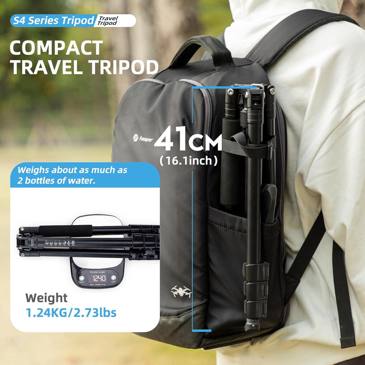 Fotopro 168CM/66inch Video stativ, Aluminium-Reisestativ und Einbeinstativ mit 360 ° Fluidkopf, prof