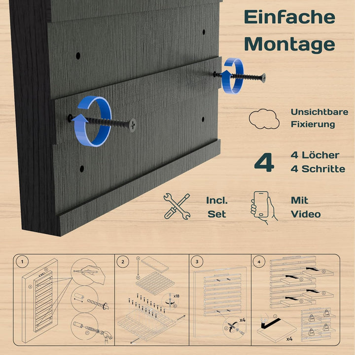 Wandregal Holz Hängend - Modulares Bücherregal Set aus Massivholz - Schwebendes Regalbrett für Wohnz