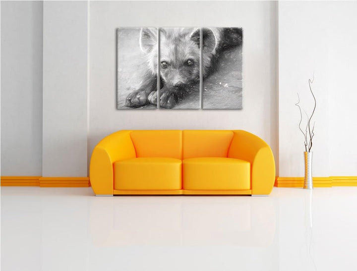 niedliche Hyäne Spezial 3-Teiler Leinwandbild 120x80 Bild auf Leinwand, XXL riesige Bilder fertig ge