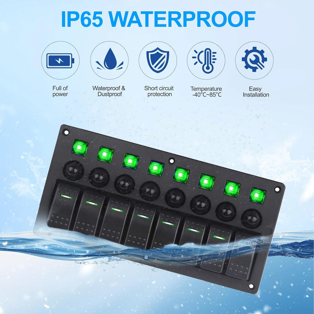 Geloo 8 Gang Marine Schalter Panel Wasserdichte Toggle Rocker Switch Panel 12V /24V Leistungsschalte