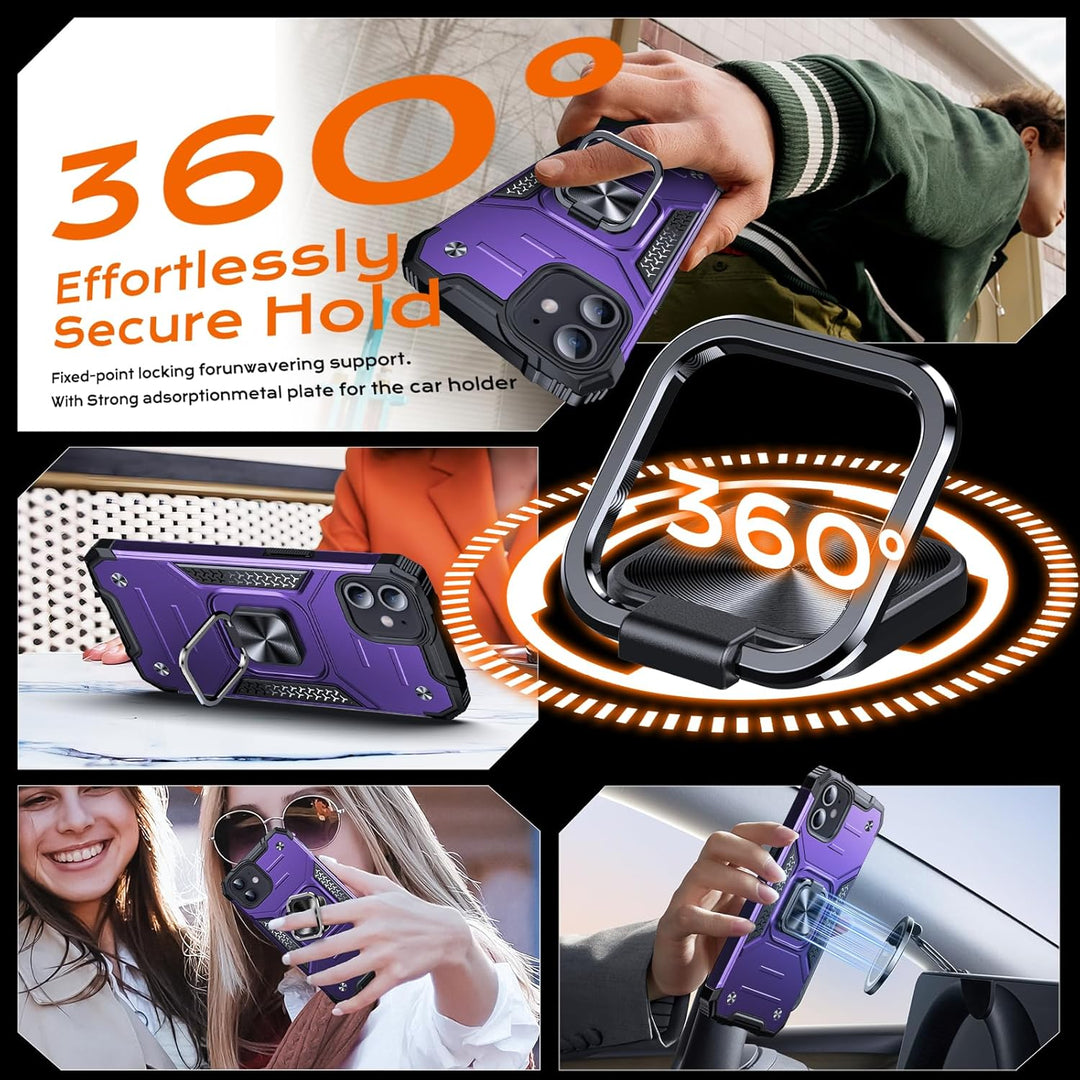 Anqrp Armor Handyhülle für iPhone 12/12 Pro Hülle mit Ring Halter Ständer, [Fallschutz in Militärqua