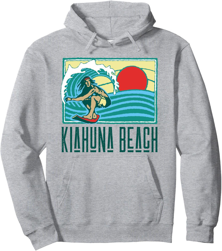 Kiahuna Beach Hawaii Vintage Surfer & Wave Retro Graphic Pullover Hoodie