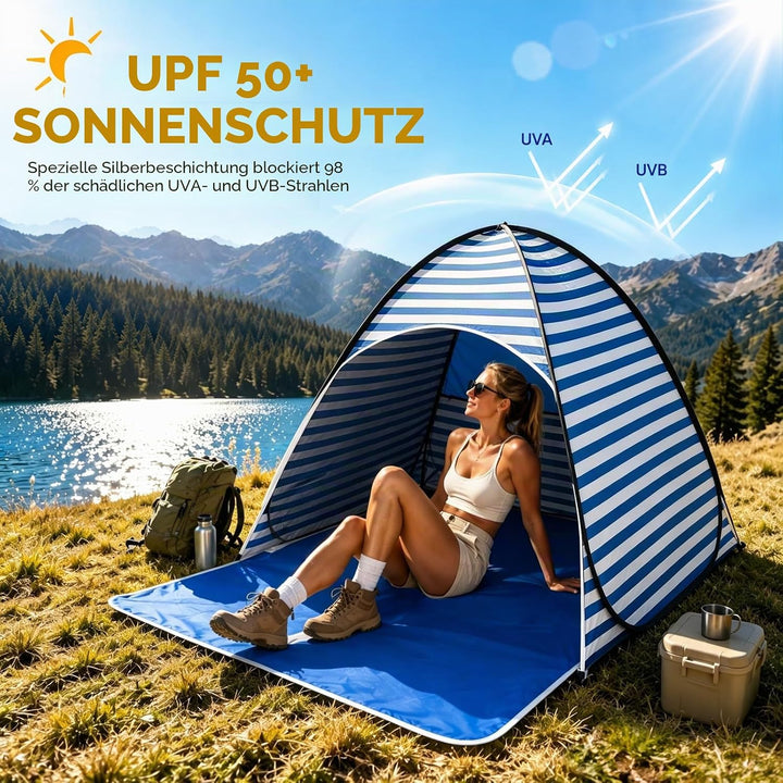 Pop Up Strandmuschel, Strandmuschel Pop Up Strandzelt, UV-Schutz 50+, geeignet für 2-3 Personen, ink