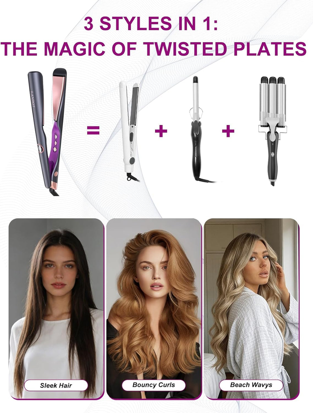 LANDOT Glätteisen Locken und Glätten: Haarglätter Lockenstab 2 in 1 - Geschwungene Stylingplatten zu