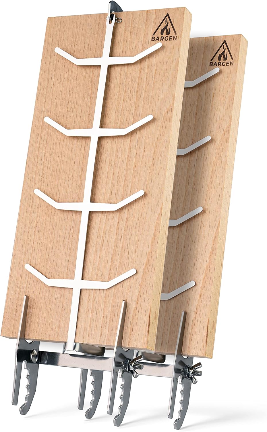 Flammlachsbretter mit Stabiler Edelstahl-Halterung - Grillzubehör für Feuerschalen und Kugelgrill (2