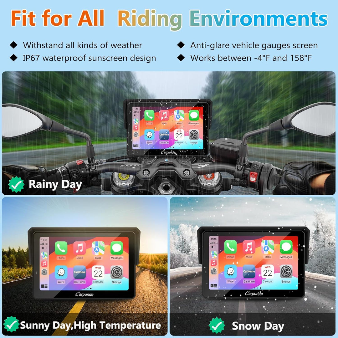 CARPURIDE W502BS Pro für BMW-Motorrad, CarPlay & Android Auto, Dual-Bluetooth, 5 Zoll Wasserdichter